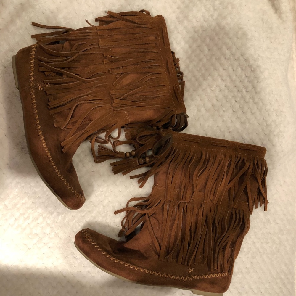 Brown fringe boots